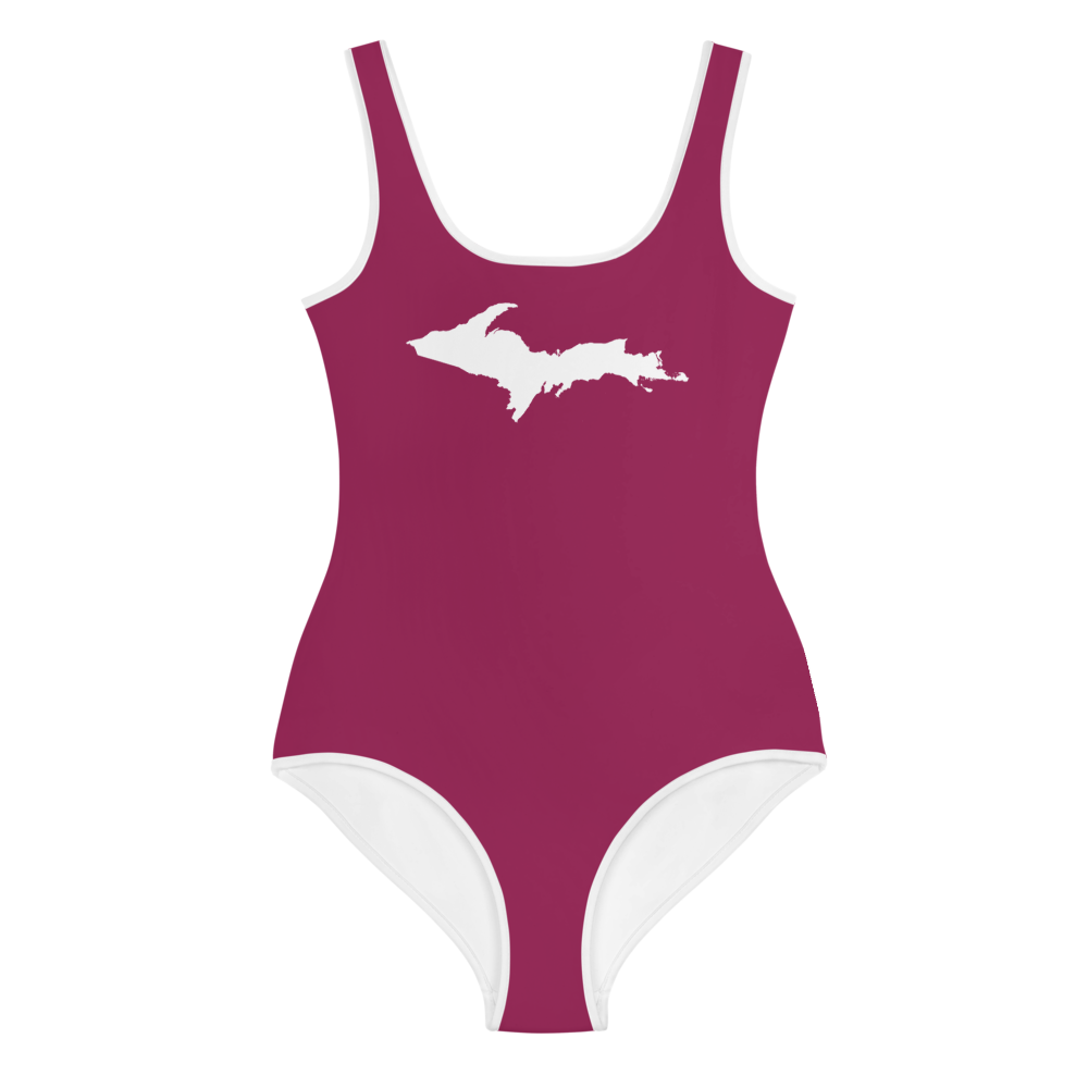 Michigan Upper Peninsula Youth Swimsuit (w/ UP Outline) | Ruby Red