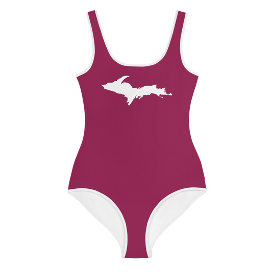 Michigan Upper Peninsula Youth Swimsuit (w/ UP Outline) | Ruby Red