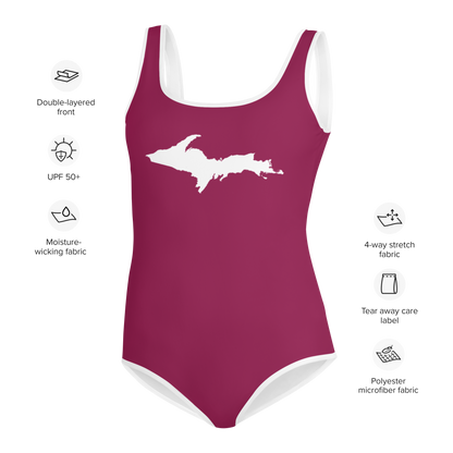 Michigan Upper Peninsula Youth Swimsuit (w/ UP Outline) | Ruby Red