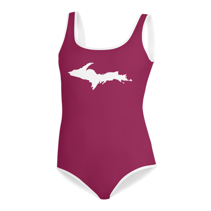 Michigan Upper Peninsula Youth Swimsuit (w/ UP Outline) | Ruby Red