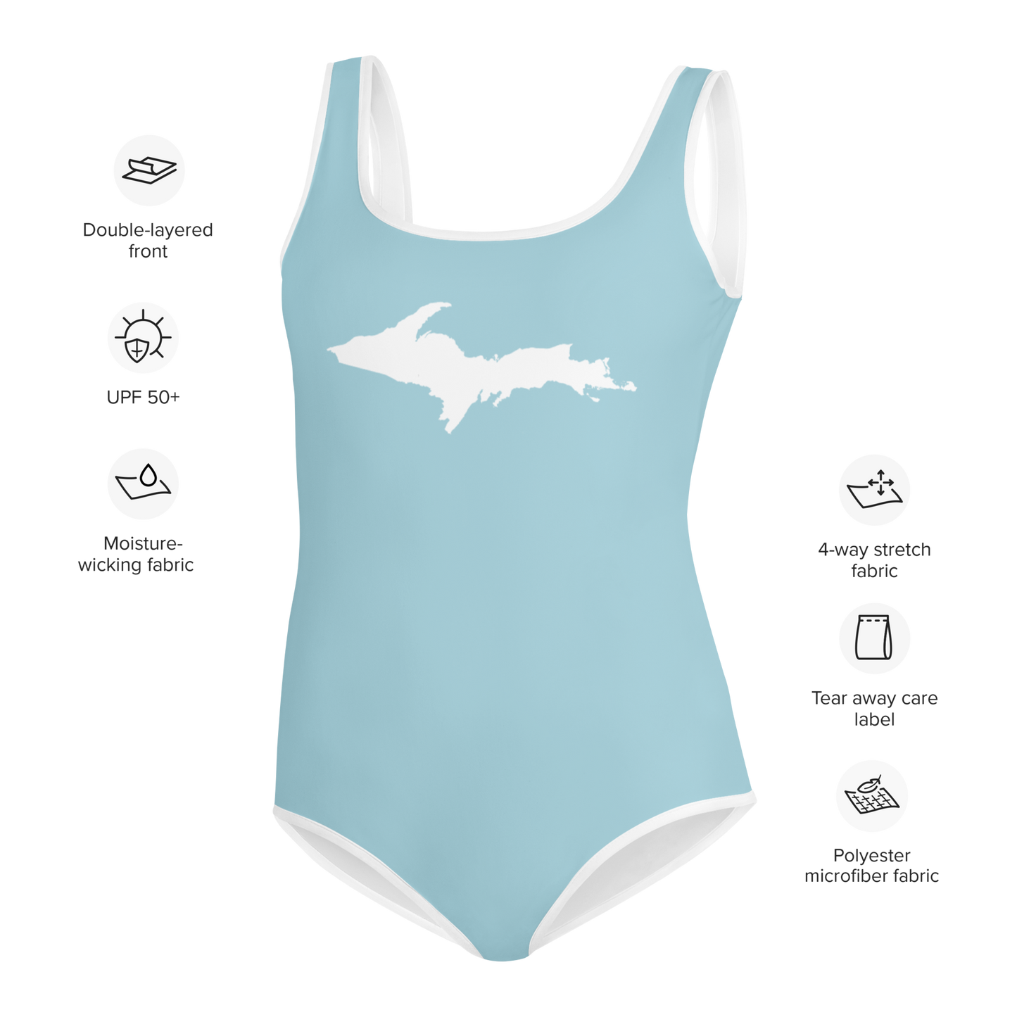 Michigan Upper Peninsula Youth Swimsuit (w/ UP Outline) | '58 Caddie Blue