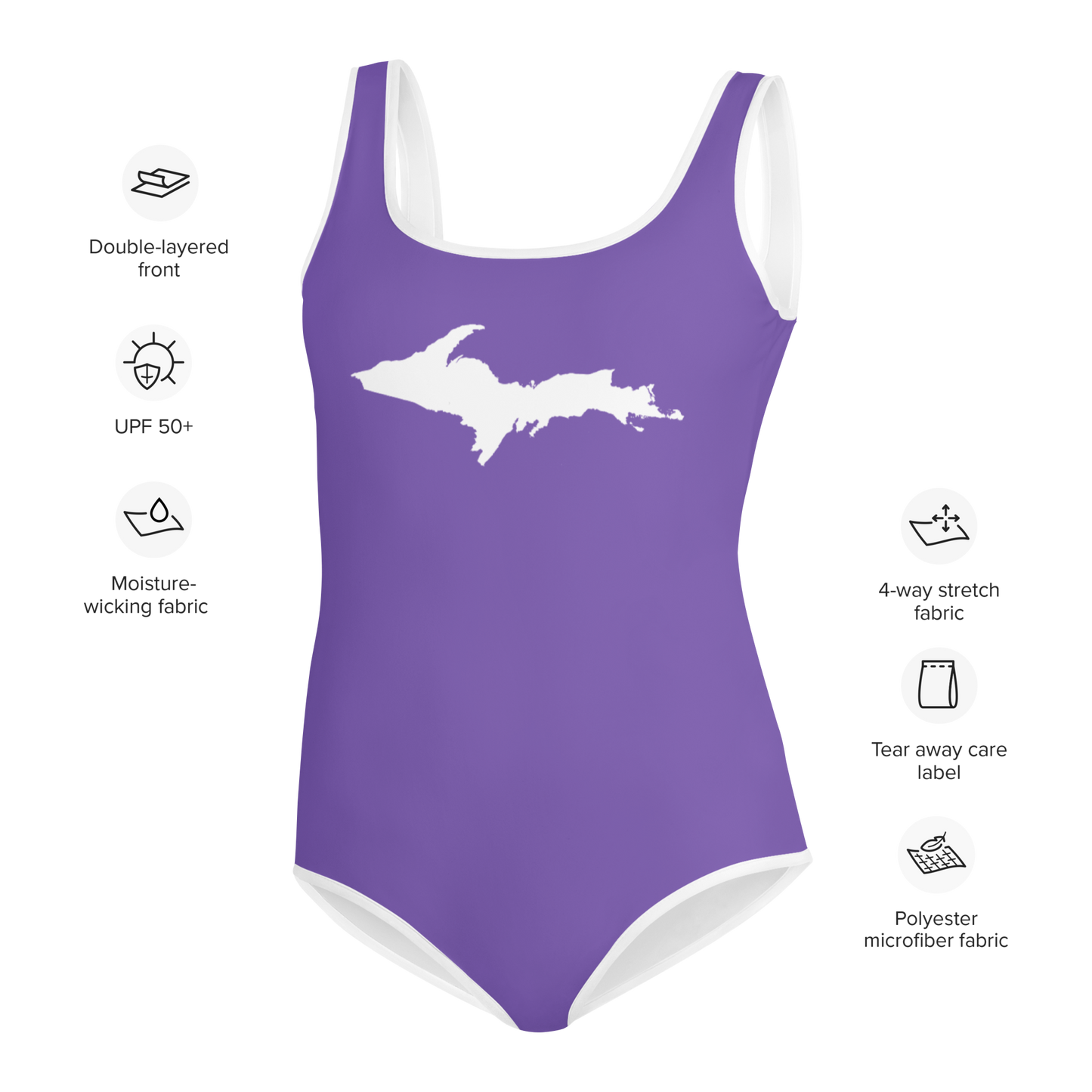 Michigan Upper Peninsula Youth Swimsuit (w/ UP Outline) | Lake Iris