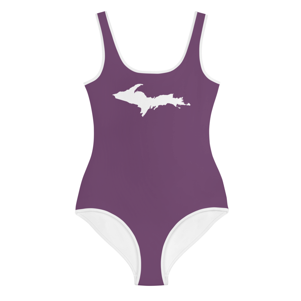 Michigan Upper Peninsula Youth Swimsuit (w/ UP Outline) | Plum