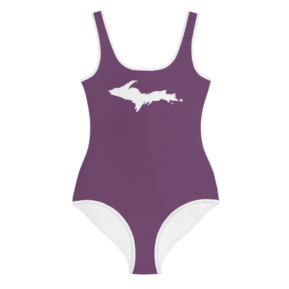 Michigan Upper Peninsula Youth Swimsuit (w/ UP Outline) | Plum