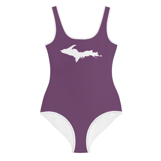 Michigan Upper Peninsula Youth Swimsuit (w/ UP Outline) | Plum