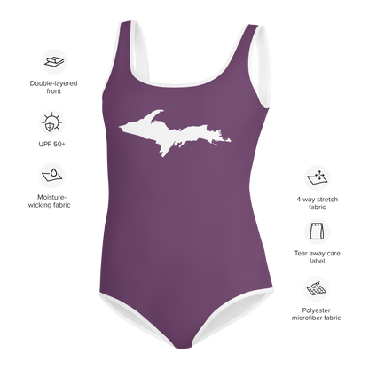 Michigan Upper Peninsula Youth Swimsuit (w/ UP Outline) | Plum