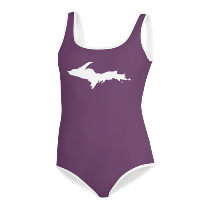 Michigan Upper Peninsula Youth Swimsuit (w/ UP Outline) | Plum