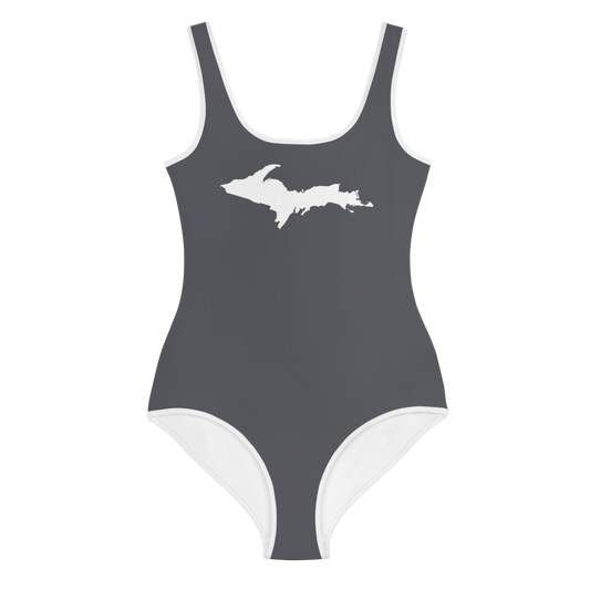 Michigan Upper Peninsula Youth Swimsuit (w/ UP Outline) | Iron Ore Grey