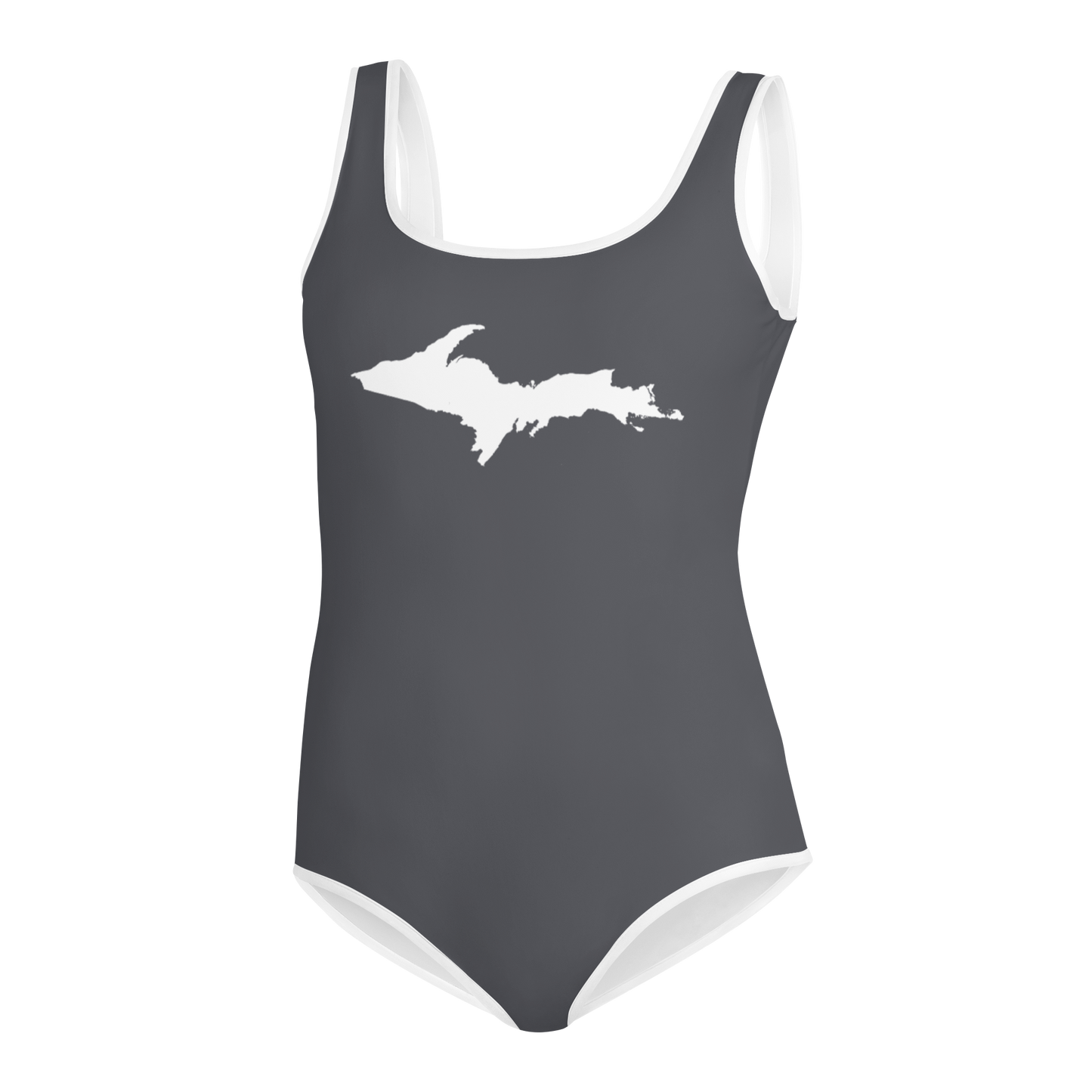 Michigan Upper Peninsula Youth Swimsuit (w/ UP Outline) | Iron Ore Grey