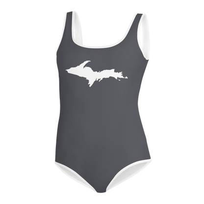 Michigan Upper Peninsula Youth Swimsuit (w/ UP Outline) | Iron Ore Grey