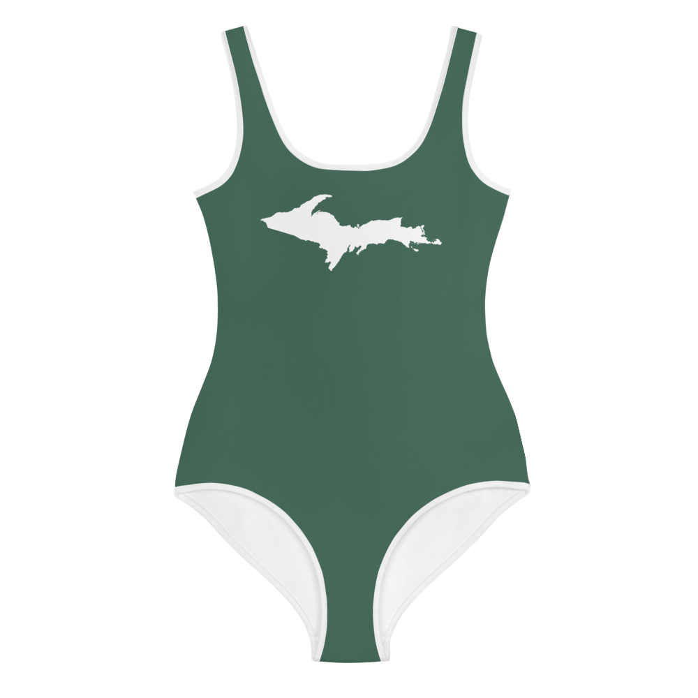 Michigan Upper Peninsula Youth Swimsuit (w/ UP Outline) | Ginger Ale Green