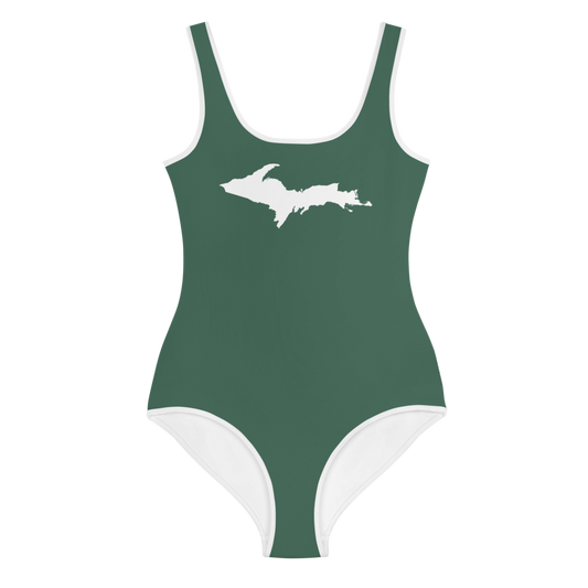 Michigan Upper Peninsula Youth Swimsuit (w/ UP Outline) | Ginger Ale Green