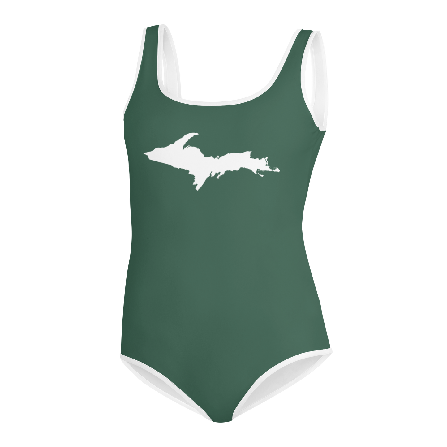 Michigan Upper Peninsula Youth Swimsuit (w/ UP Outline) | Ginger Ale Green