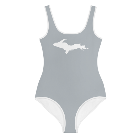 Michigan Upper Peninsula Youth Swimsuit (w/ UP Outline) | Silver