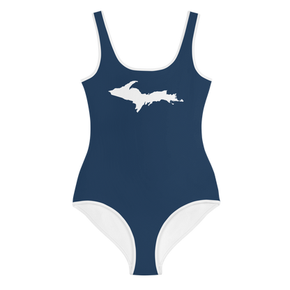 Michigan Upper Peninsula Youth Swimsuit (w/ UP Outline) | Navy