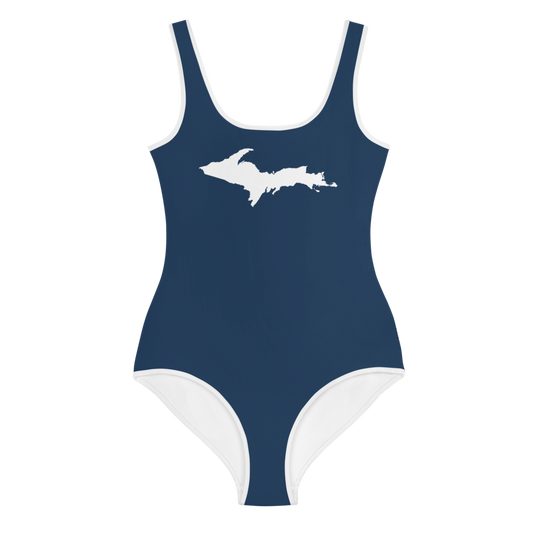 Michigan Upper Peninsula Youth Swimsuit (w/ UP Outline) | Navy