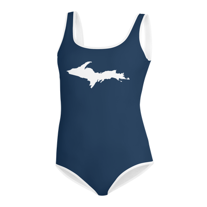 Michigan Upper Peninsula Youth Swimsuit (w/ UP Outline) | Navy