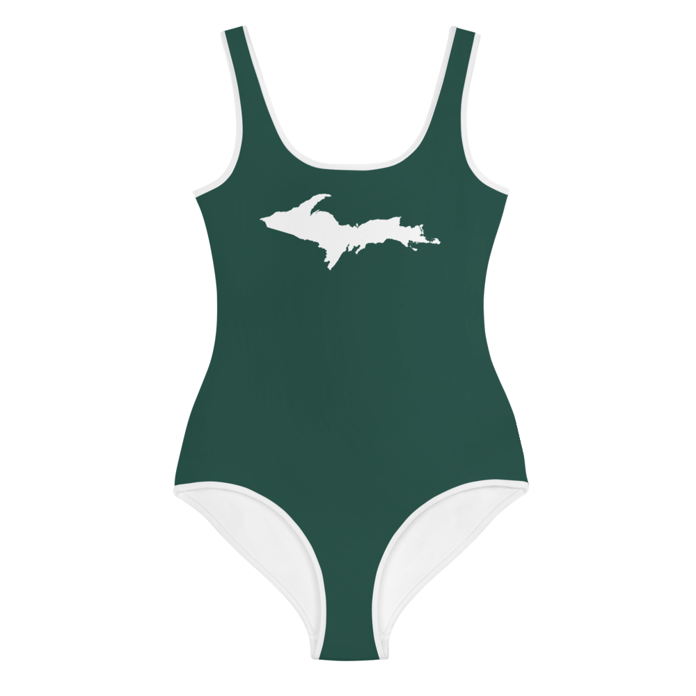 Michigan Upper Peninsula Youth Swimsuit (w/ UP Outline) | Laconic Green