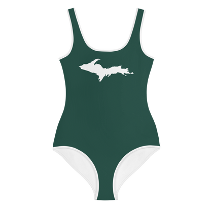 Michigan Upper Peninsula Youth Swimsuit (w/ UP Outline) | Laconic Green