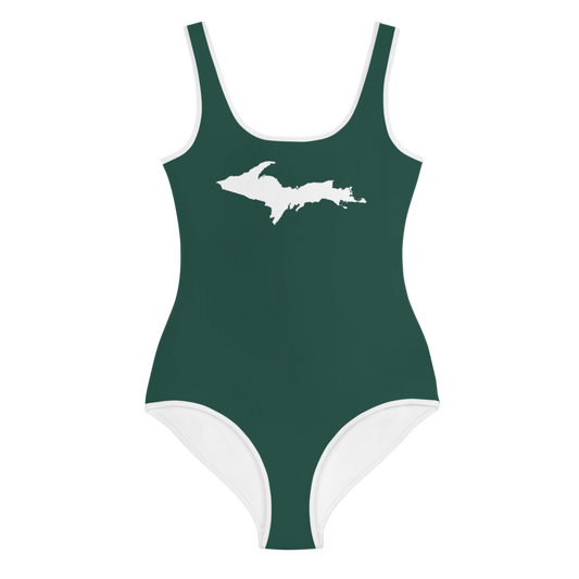 Michigan Upper Peninsula Youth Swimsuit (w/ UP Outline) | Laconic Green