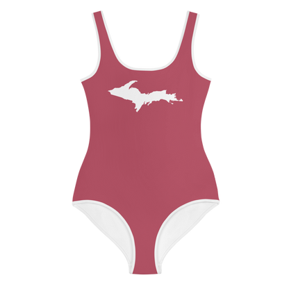 Michigan Upper Peninsula Youth Swimsuit (w/ UP Outline) | Popstar Pink