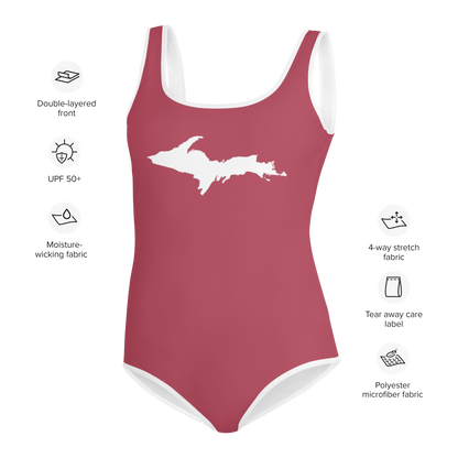 Michigan Upper Peninsula Youth Swimsuit (w/ UP Outline) | Popstar Pink