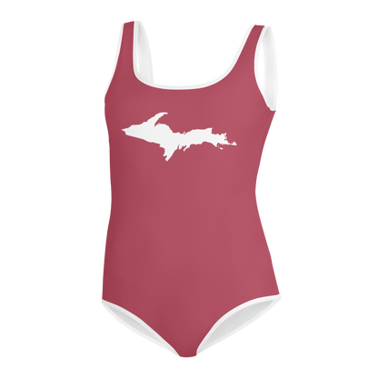 Michigan Upper Peninsula Youth Swimsuit (w/ UP Outline) | Popstar Pink