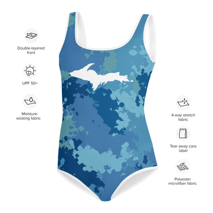 Michigan Upper Peninsula Youth Swimsuit (w/ UP Outline) | Great Lakes Camo