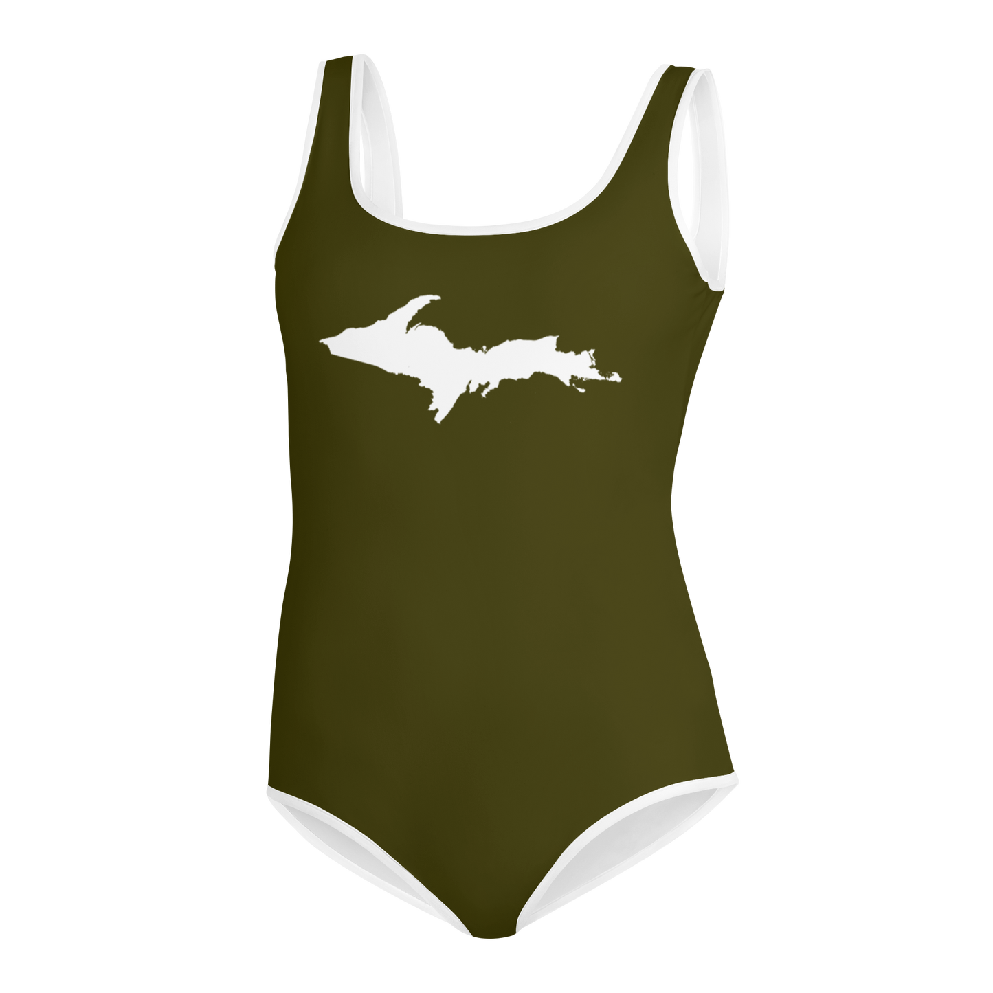 Michigan Upper Peninsula Youth Swimsuit (w/ UP Outline) | Military Green