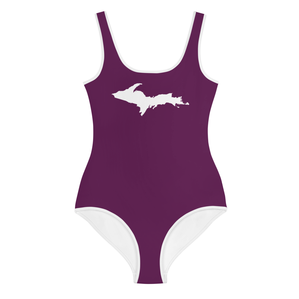 Michigan Upper Peninsula Youth Swimsuit (w/ UP Outline) | Tyrian Purple