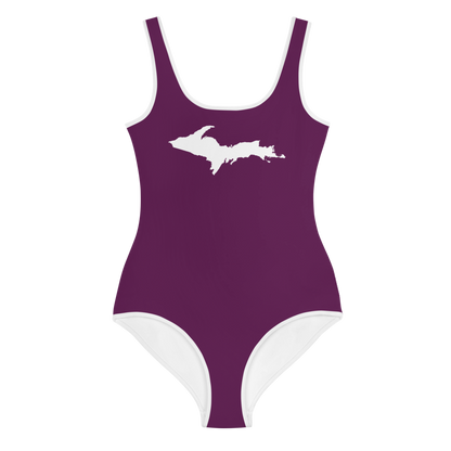 Michigan Upper Peninsula Youth Swimsuit (w/ UP Outline) | Tyrian Purple