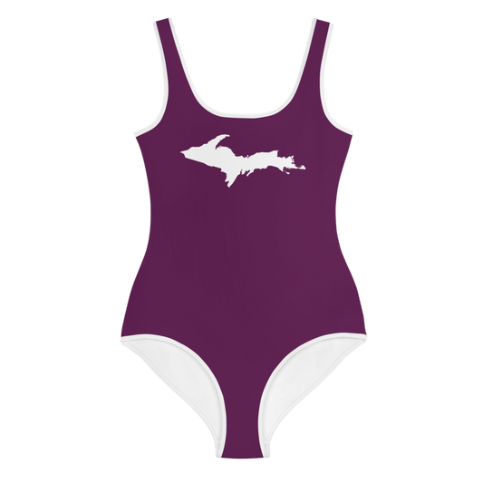 Michigan Upper Peninsula Youth Swimsuit (w/ UP Outline) | Tyrian Purple