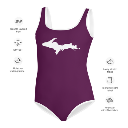 Michigan Upper Peninsula Youth Swimsuit (w/ UP Outline) | Tyrian Purple