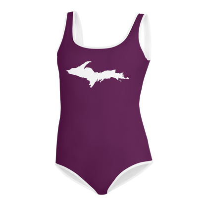 Michigan Upper Peninsula Youth Swimsuit (w/ UP Outline) | Tyrian Purple