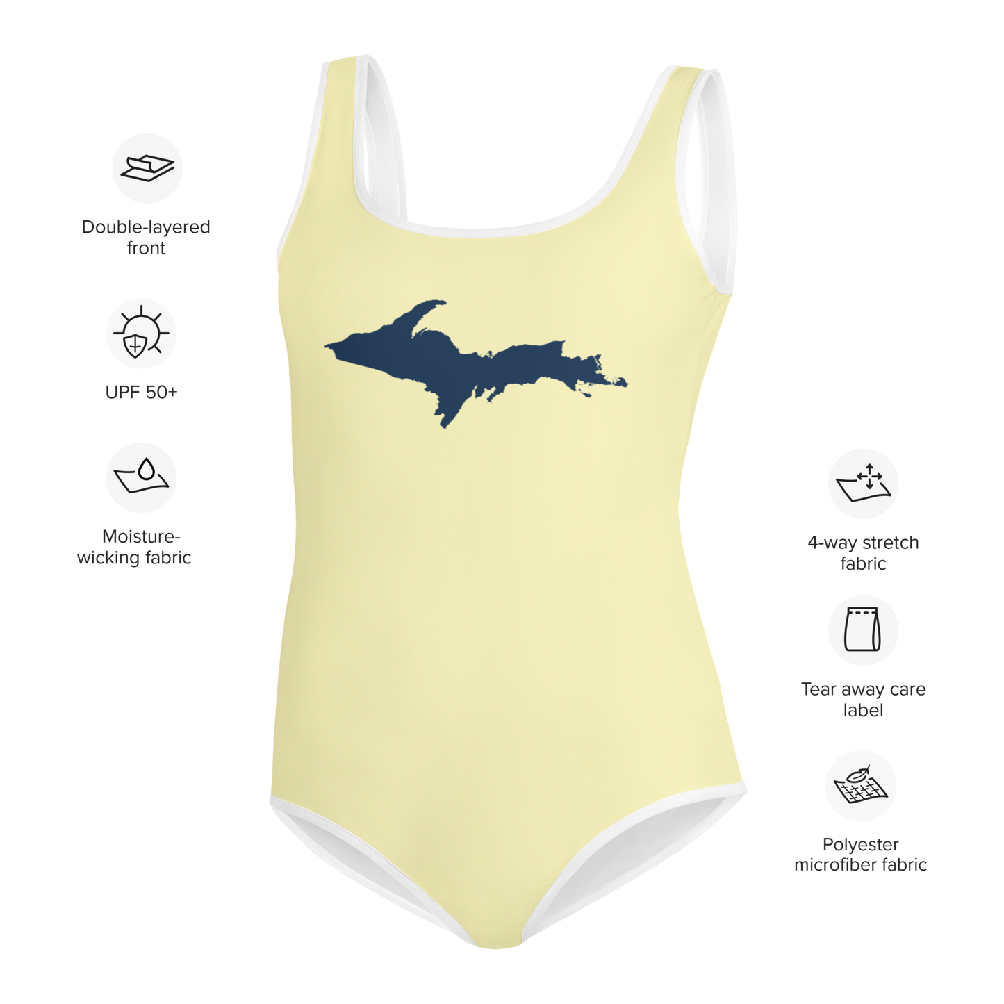 Michigan Upper Peninsula Youth Swimsuit (w/ UP Outline) | Canary Yellow