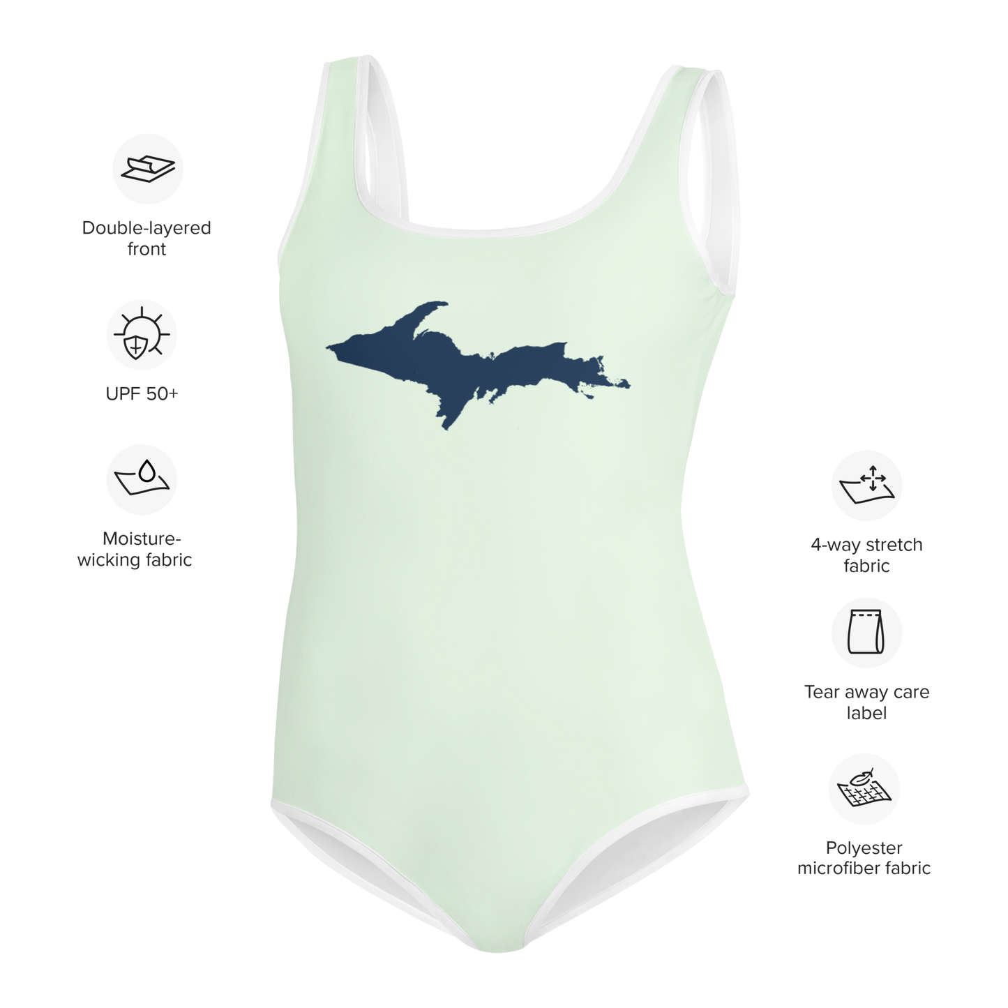 Michigan Upper Peninsula Youth Swimsuit (w/ UP Outline) | Dew Green