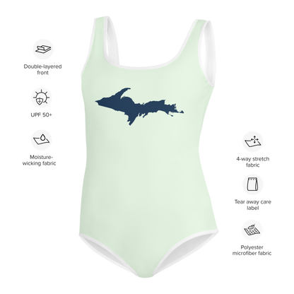 Michigan Upper Peninsula Youth Swimsuit (w/ UP Outline) | Dew Green