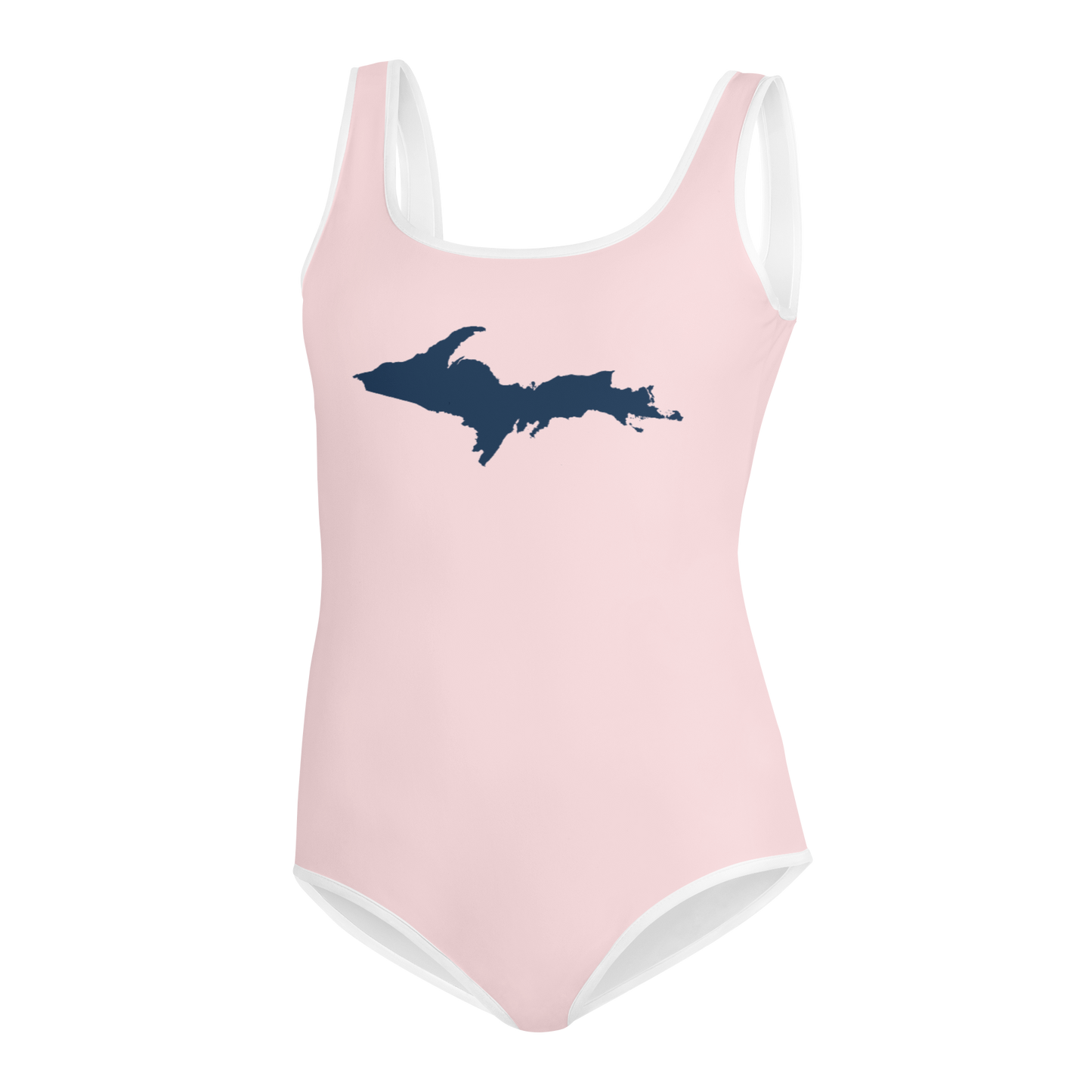 Michigan Upper Peninsula Youth Swimsuit (w/ UP Outline) | Pale Pink