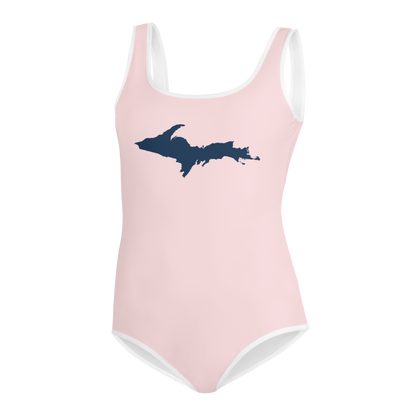 Michigan Upper Peninsula Youth Swimsuit (w/ UP Outline) | Pale Pink