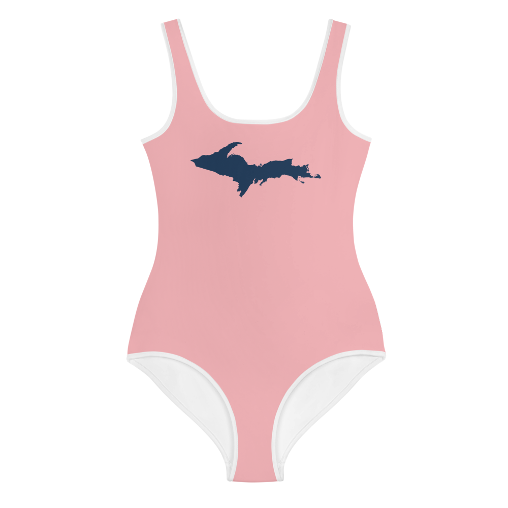 Michigan Upper Peninsula Youth Swimsuit (w/ UP Outline) | Strawberry Pink