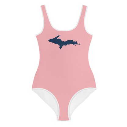 Michigan Upper Peninsula Youth Swimsuit (w/ UP Outline) | Strawberry Pink