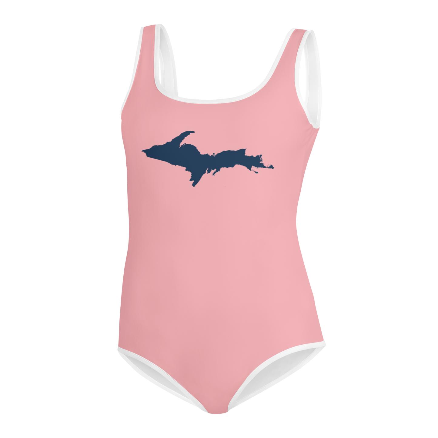 Michigan Upper Peninsula Youth Swimsuit (w/ UP Outline) | Strawberry Pink