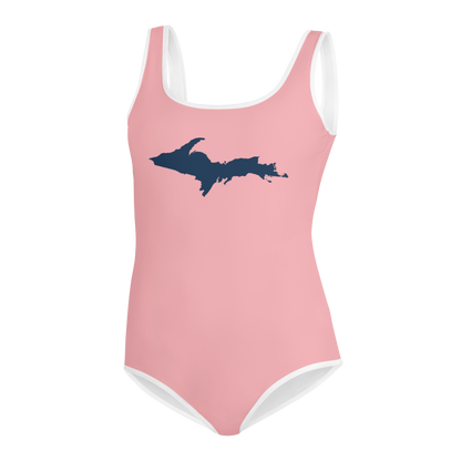 Michigan Upper Peninsula Youth Swimsuit (w/ UP Outline) | Strawberry Pink