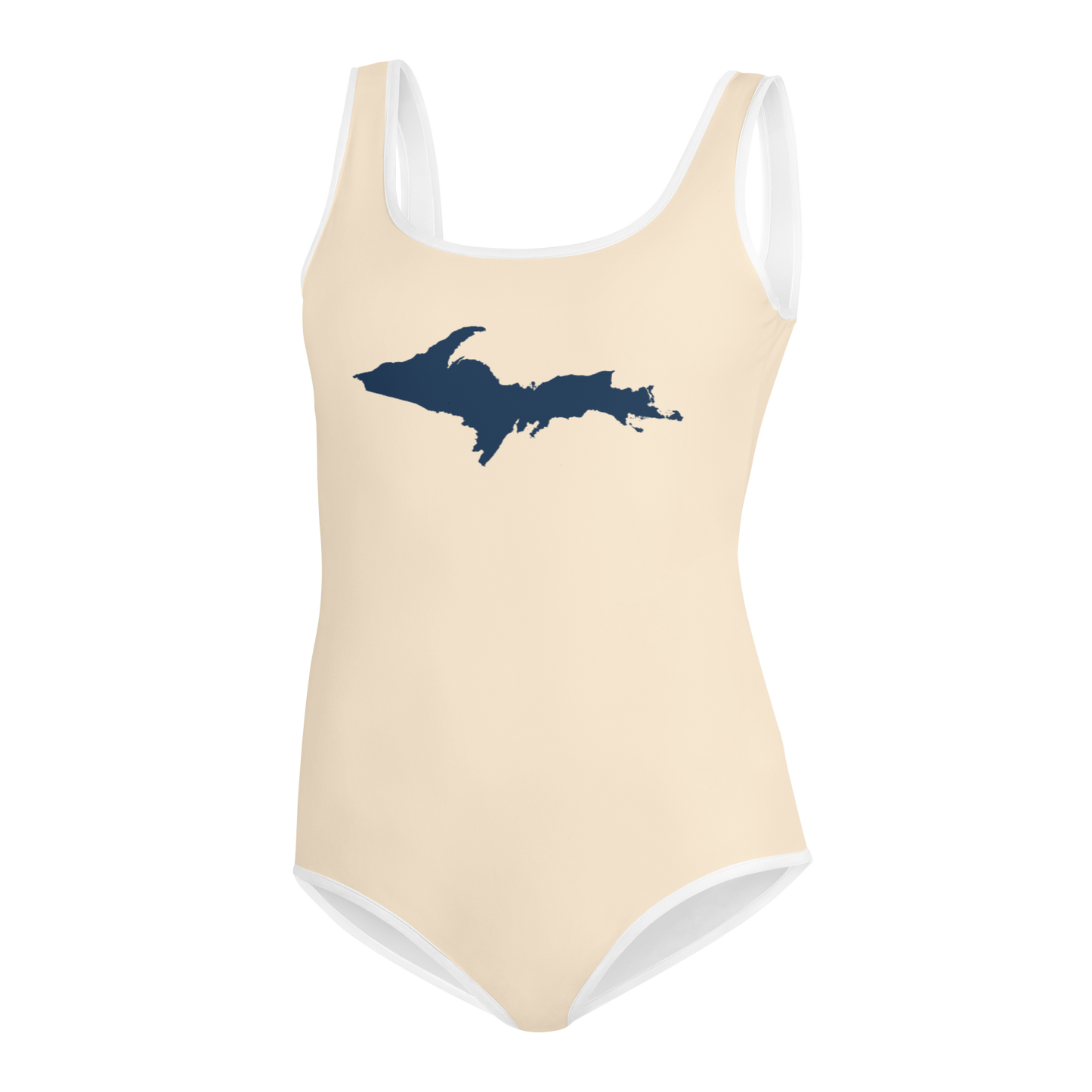 Michigan Upper Peninsula Youth Swimsuit (w/ UP Outline) | Champagne White