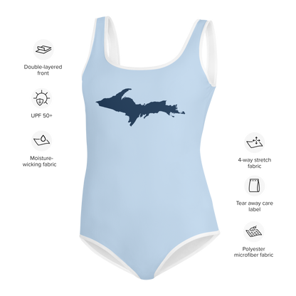 Michigan Upper Peninsula Youth Swimsuit (w/ UP Outline) | Light Blue