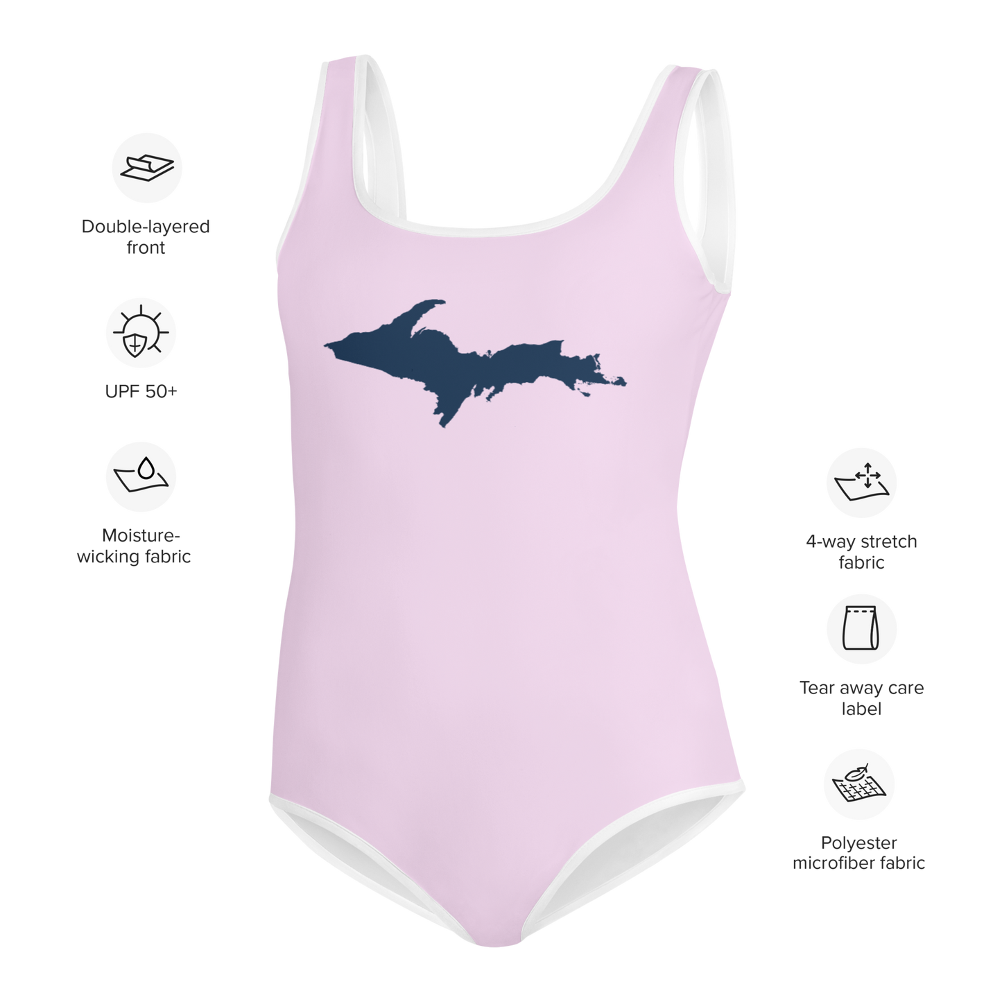 Michigan Upper Peninsula Youth Swimsuit (w/ UP Outline) | Pale Lavender