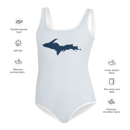 Michigan Upper Peninsula Youth Swimsuit (w/ UP Outline) | Gossy White