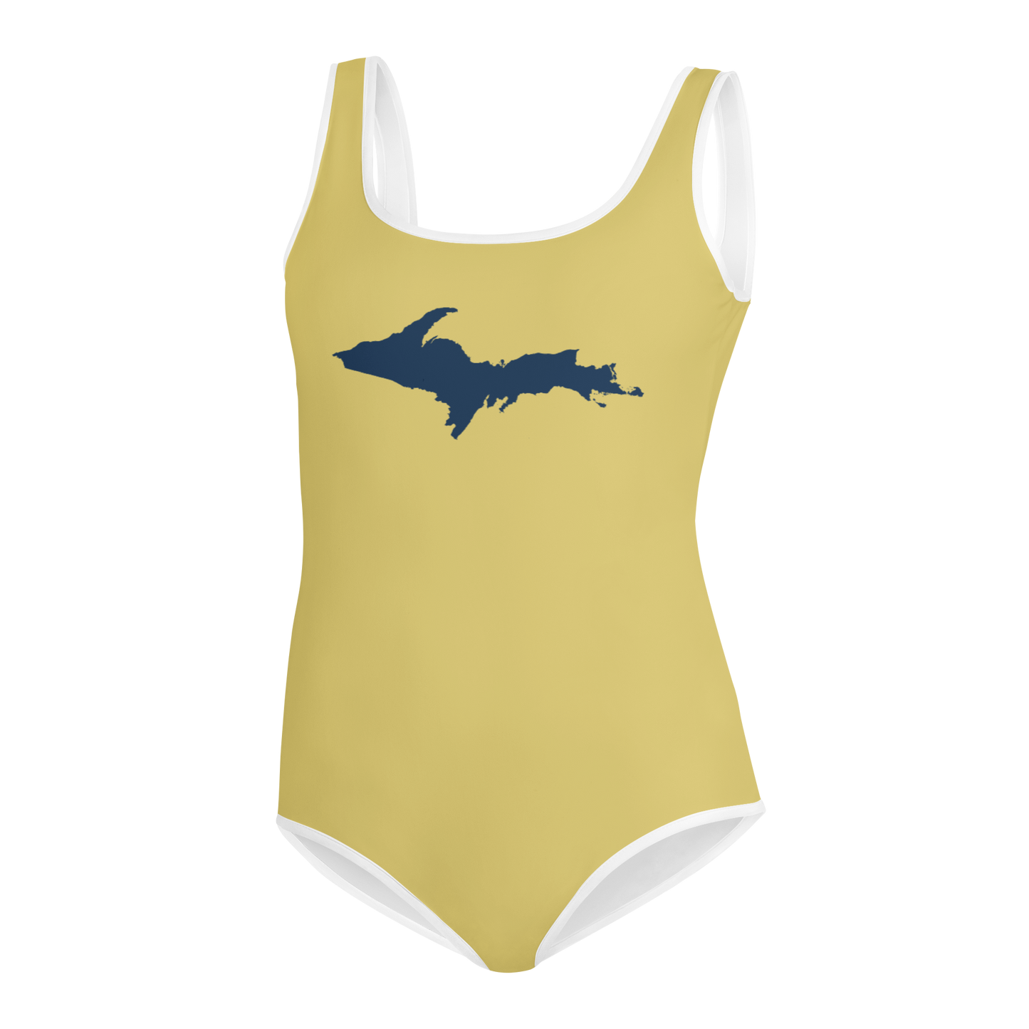 Michigan Upper Peninsula Youth Swimsuit (w/ UP Outline) | Plum Yellow