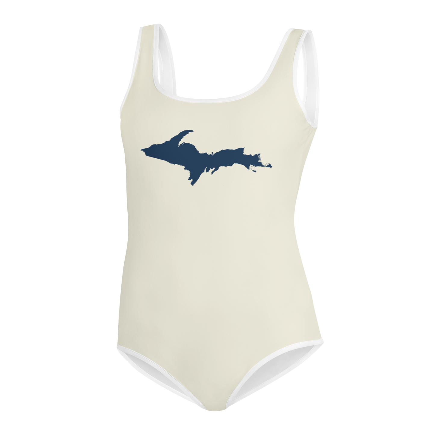 Michigan Upper Peninsula Youth Swimsuit (w/ UP Outline) | Ivory White