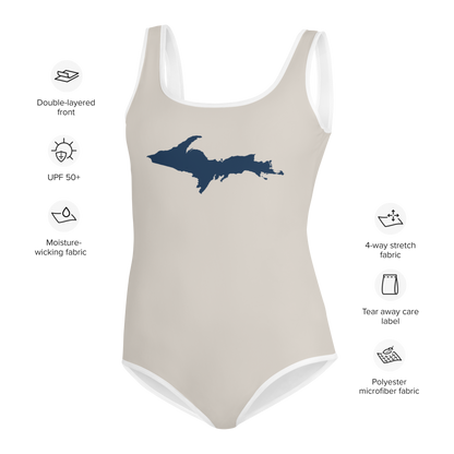 Michigan Upper Peninsula Youth Swimsuit (w/ UP Outline) | Canvas Color